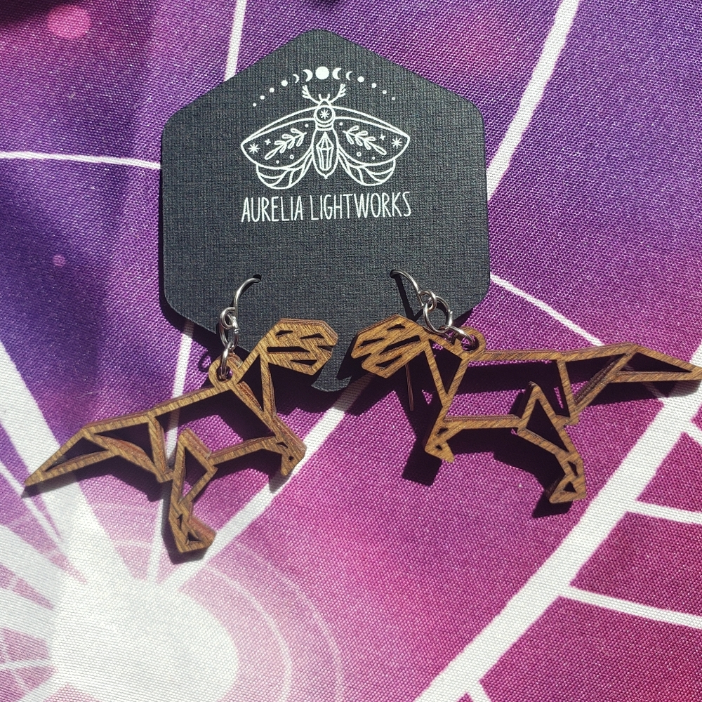 Origami t-rex laser cut earrings